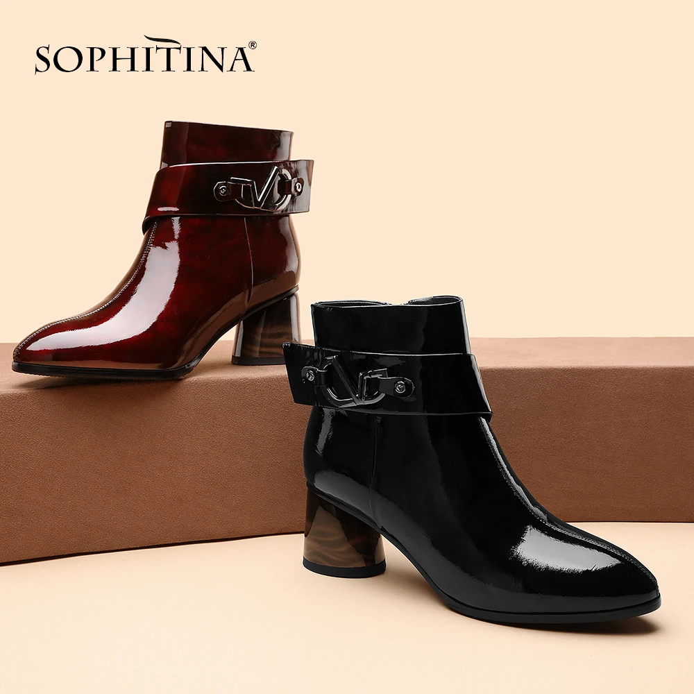SOPHITINA/Специальный дизайн; ботинки с круглым носком; модная пикантная обувь из лакированной кожи с острым носком; Лидер продаж; женские ботильоны; MO263
