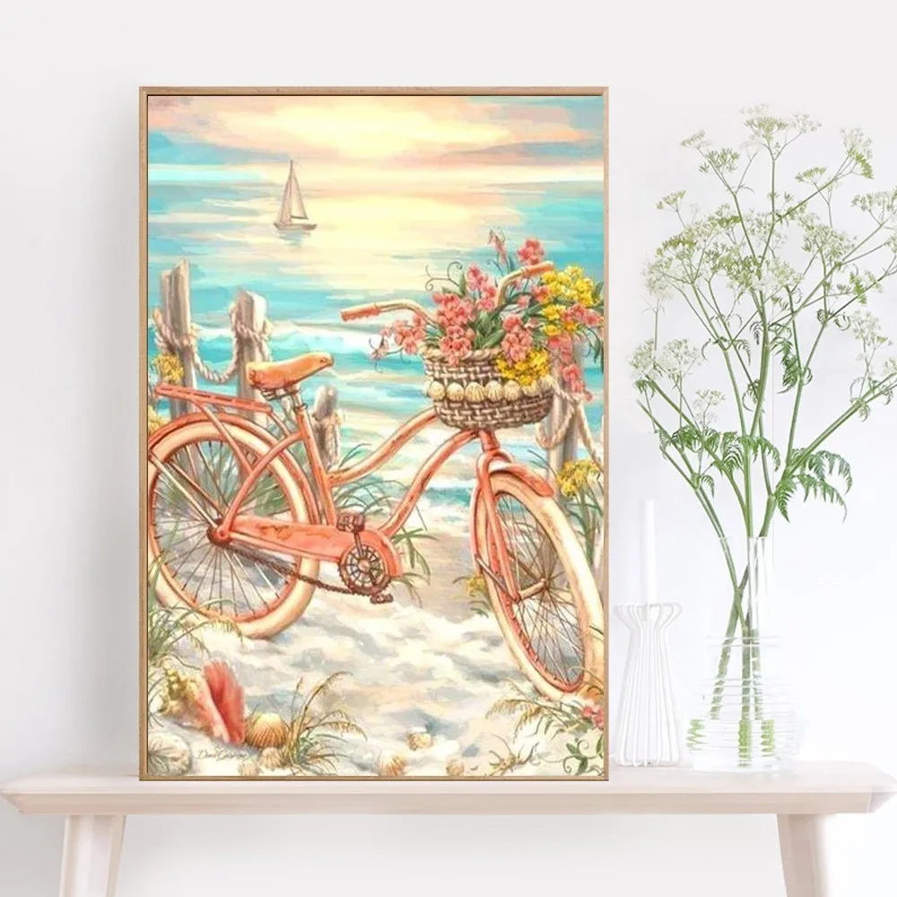 Huacan Diamond Painting Flower and Bicycle Picture Of Rhinestone Full Square Embroidery Mosaic Gift|Алмазная мозаика| |