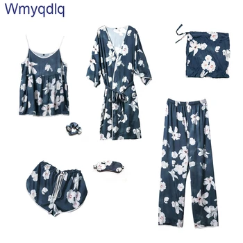 

Wmyqdlq Woman Sleepwear New Product Flower Ladies Pajamas Seven-Piece Ice Silk Sexy Sling Silk Pyjamas Home Service Suit