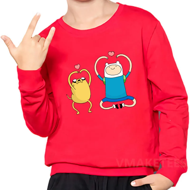 Детские толстовки с изображением Финна из Adventure Time and Jake с мультяшным принтом толстовка для мальчиков и девочек детские осенние Топы, забавная одежда для малышей KYT5200 - Цвет: 5200F-Red