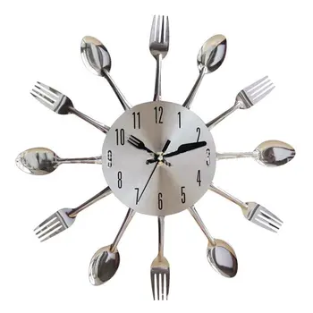 

Stainless Steel Knife Fork Spoon Kitchen Restaurant Wall Clock Home Decoration Wall Clocks Multifunctional Tools