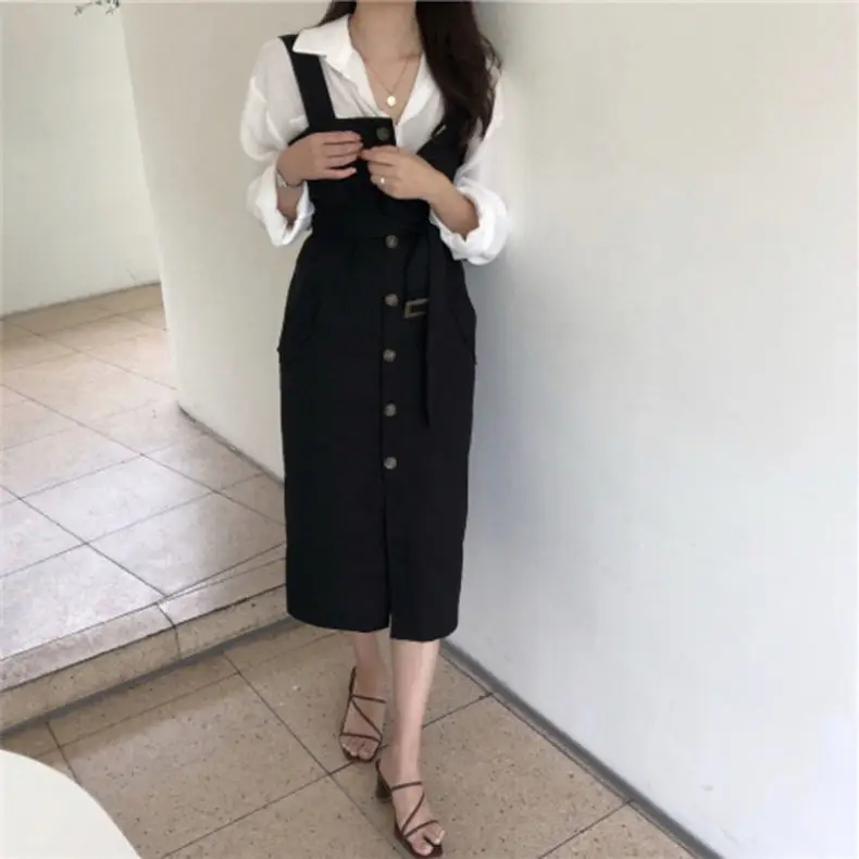 Sleeveless Dress Women Spring Straight Leisure Single-breasted Spaghetti Strap Large Size 4XL Korean Style Daily Female Trendy dresses for women