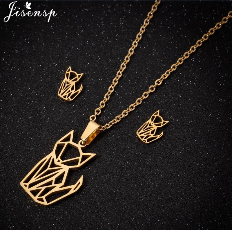 Origami Wolf Animal Pendant Necklace