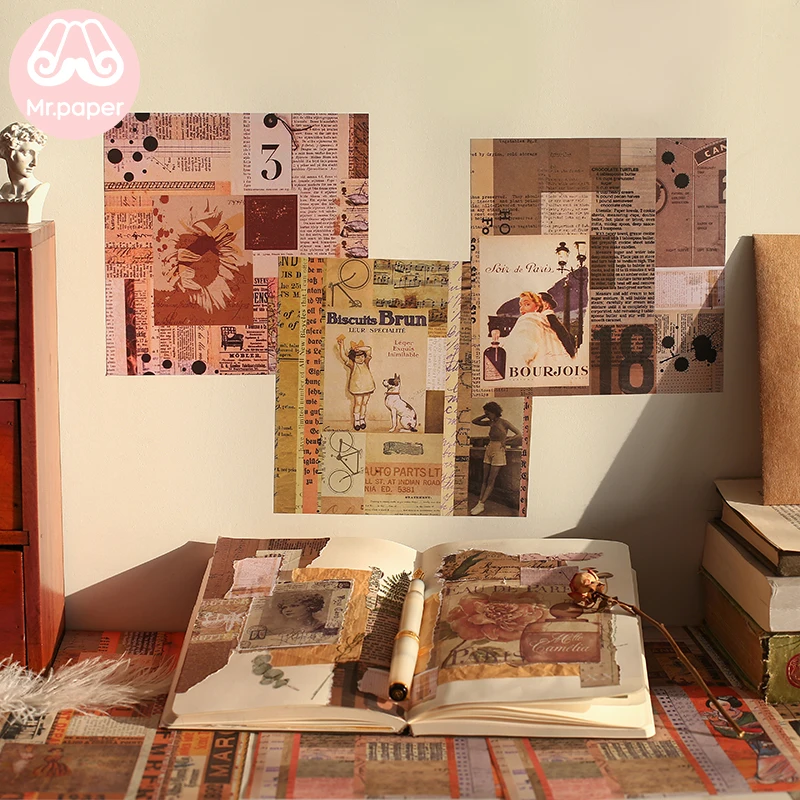 

Mr.paper 12Pcs/pack 16*16cm Yesterday Once More Deco DIY Plain Stickers Vintage Retro Stickers with Release Paper Easy to Cut