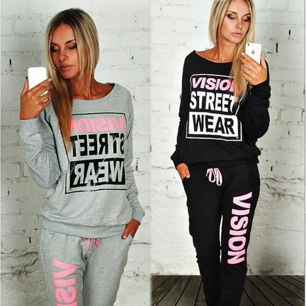 

2020 Autumn Winter Fashing New Letter Street Wear Print Women's Tracksuits O-Neck Suit Set Suits For Women 2Pc