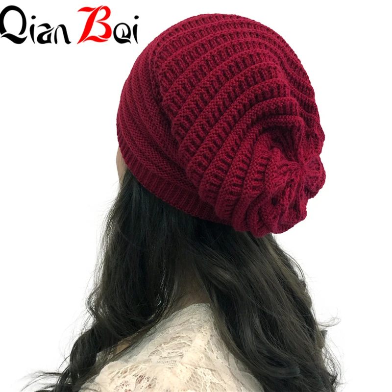 QianBei 5 шт./партия Модная вязаная женская зимняя женская шапка утолщенная теплая Женская эластичная шапка