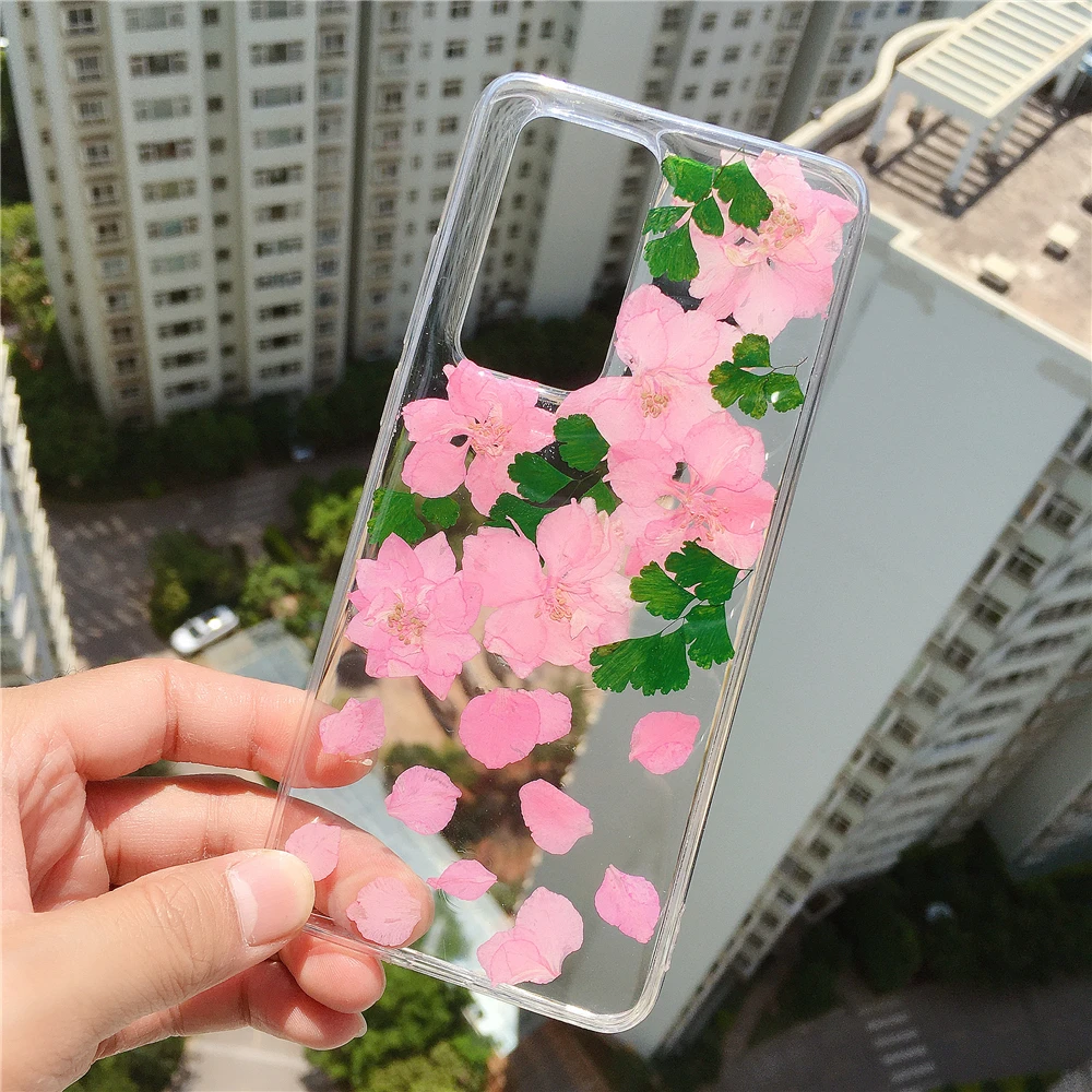 Pressed Dry Real Flowers Case for Galaxy S21 S20+Soft Clear Flexible TPU Girls Floral Back Cover for S10 S10e 9 8 7Note Series