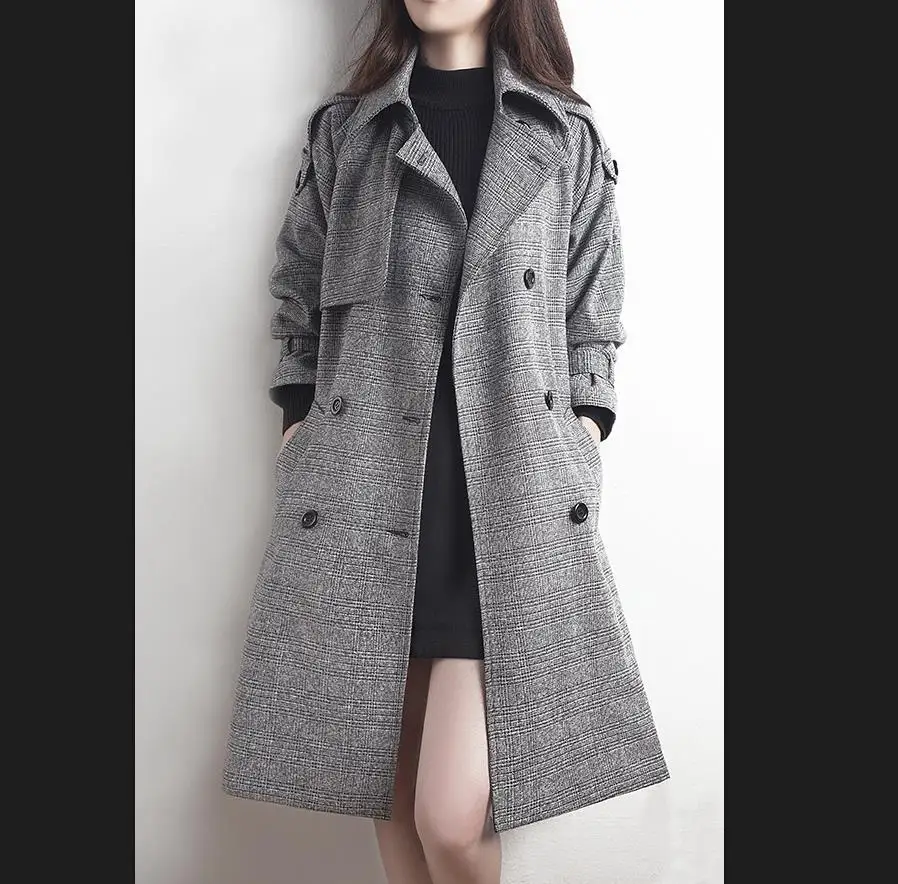 

2019 spring and autumn new ladies fashion loose large size long double-breasted windbreaker jacket