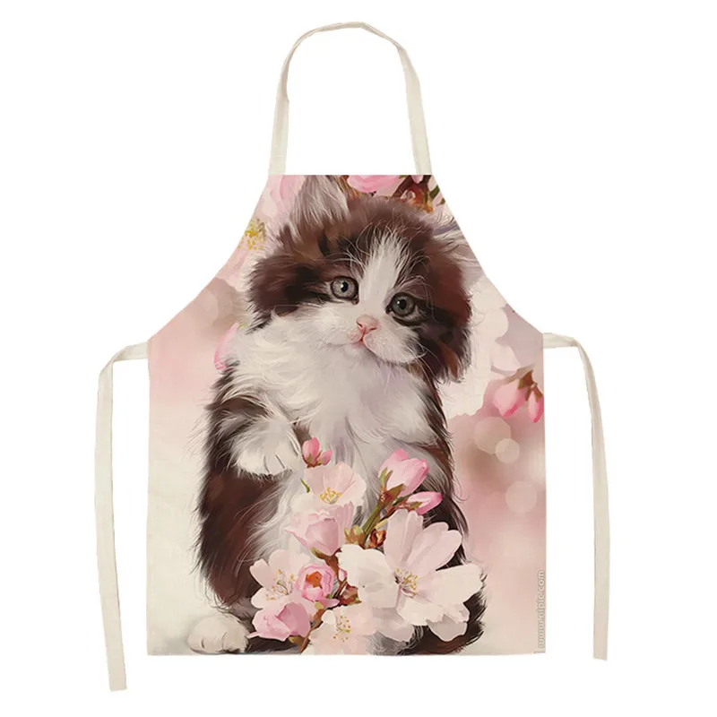 

Kitchen Aprons Funny Cat Apron Parent-child Cotton Linen Aprons Funny Cartoon Cat Printed Sleeveless for Home Cleaning Tools