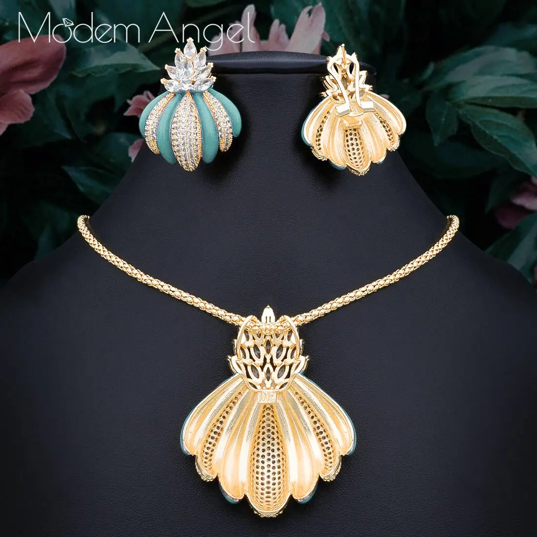 ModemAngel роскошный эксклюзивный круг ожерелье серьги наборы для женщин Свадебные кубический циркон Дубай высокого класса комплект ювелирных изделий
