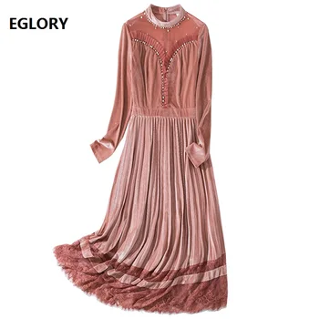 

Velvet Dress 2019 Autumn Winter Party Christmas Dress Women Crystal Beading Deco Sexy Sheer Mesh Patchwork Long Sleeve Dress