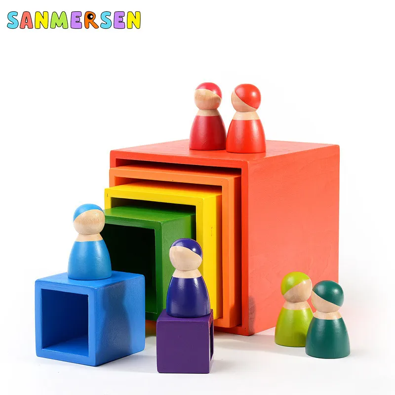 Brinquedos do Bebê Criativo de Madeira Blocos de Construção Brinquedos para Crianças Blocos Arco-íris Tamanho Grande Montessori Brinquedo Educativo 12 Pçs 5 High Quality Brinquedos e hobbies