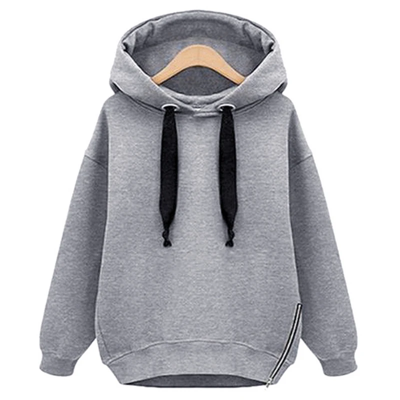 

4 Colors Winter Grey Hoodie Hooded Long Sleeve Velvet Warm Sweatshirts Women Korean Black Loose Hoodies Female Casual Coat