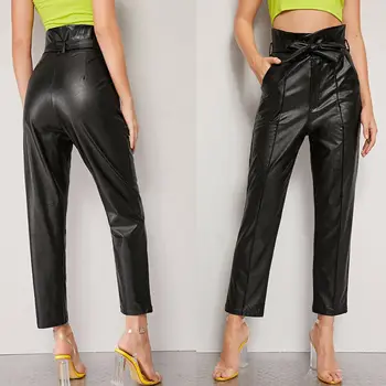 

Women's High-Waist PU Leather Pants Stretchy Push Up Workout Pencil Skinny Leggings Black