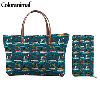 

Coloranimal Cute Summer Surfing Dog Pattern Women Handbags Fashion 2Pcs/Set Crossbody Bag With Pures Female Large Shoulder Bags