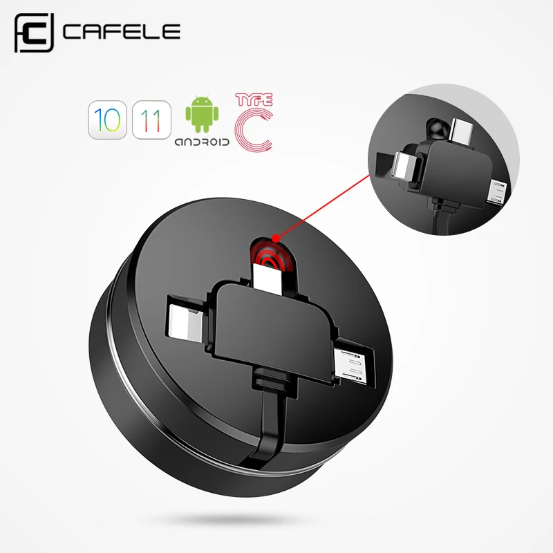 CAFELE USB Type C Cable Fast Charge 3 in 1 retractable Micro usb cable for iphone x xr 7 redmi Huawei Support Data sync