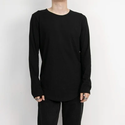 

Four Seasons basic micro-loose round collar with base shirt black solid color loose long-sleeved t-shirt