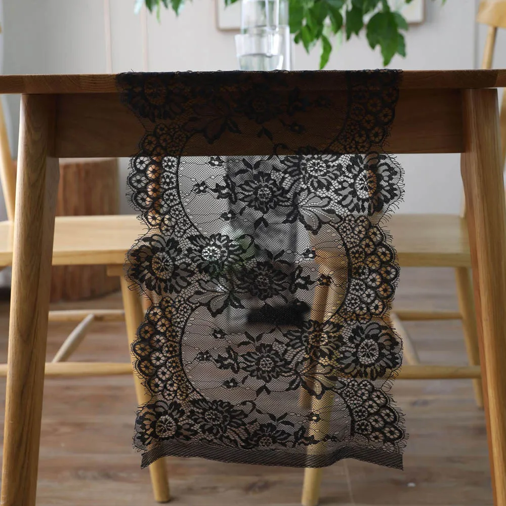 New Arrival Wedding Party Favor 35*300cm White/Black Lace Table Runner Christmas/EID/Baptism Decoration Table Runners 10pcs/lot