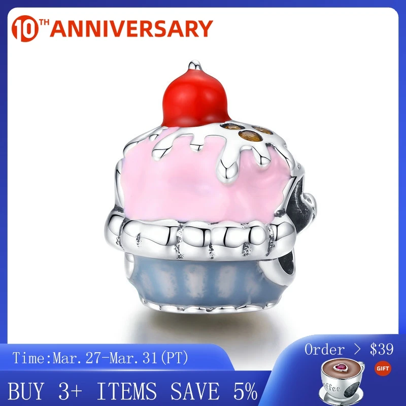 

CodeMonkey Authentic 925 Sterling Silver Pink Enamel Cup Cake Charms Beads fit Silver Bracelets Jewelry Valentines Day C1084