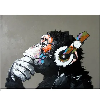 

Newest DIY Framed Oil Painting By Numbers Gorilla Listening To Music Temple Pictures Canvas Painting Wall Art Home Decor