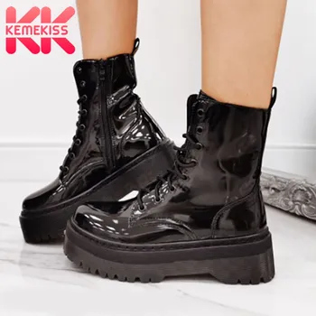 

KemeKiss Women Ankle Boots Cross Strap Thick Bottom Warm Winter Shoes Woman Fashion Platform Short Boot Lady Footwear Size 36-41