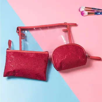

Fashion Lace Dropshipping Elegant Transparent Travel storage 3pcs/set Cosmetic Bag Organize Bag Women Makeup Bags Cheap
