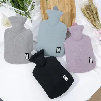 

1000ml Mini Hand Warmer Simple Water Injection Hot Water Bag Flannel Coat Solid Color Student Winter Warm Handbag