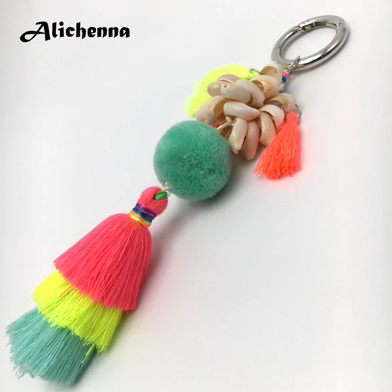 

Three Floors Tassel Keychain Colorful Hair Ball Shell Latest Popular Styler Bag Pendant Statement Good Choice for Gift Giving