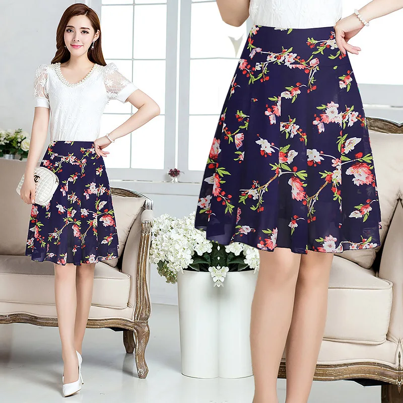 

Middle-aged WOMEN'S Apparels Half-length Chiffon Midi-skirt Middle-aged Women Dress Dance Dress Large Size Middle-aged Women's H