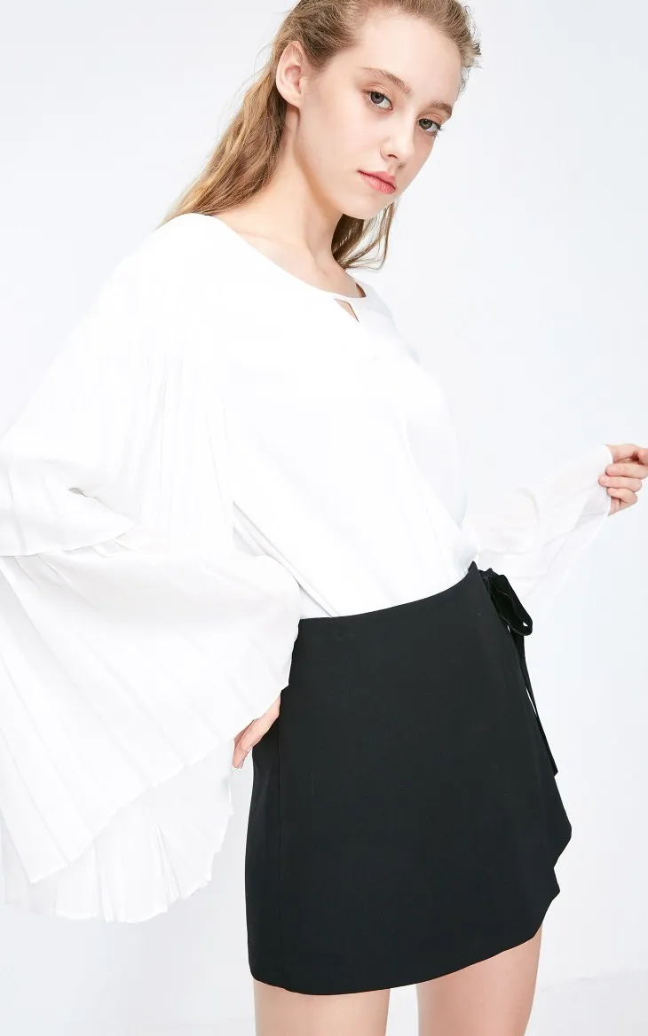 Vero Moda Женская плиссированная расклешенная шифоновая рубашка с вырезами и круглым вырезом | 318451512