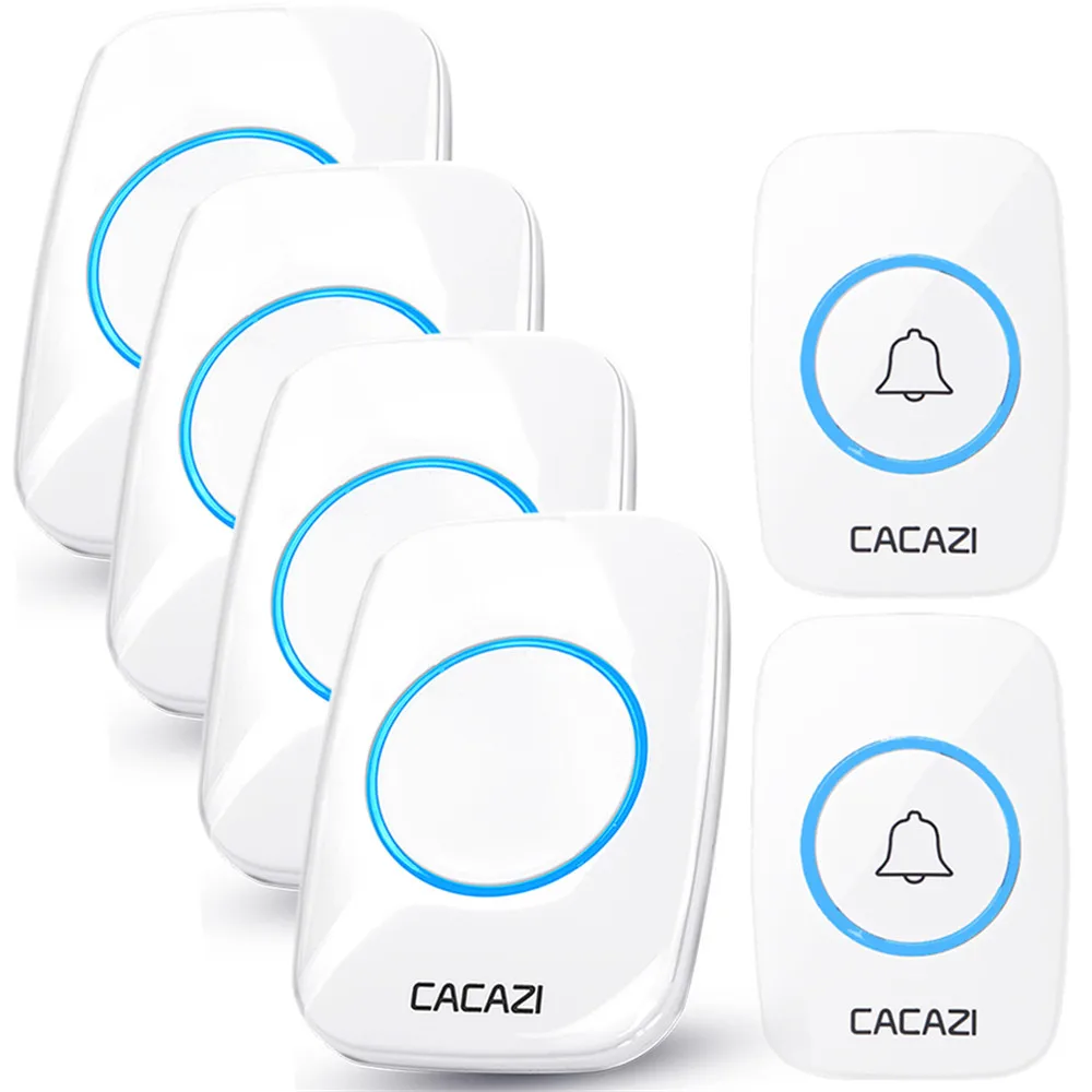 2 button 4 receiver CACAZI 60 Chime 110DB беспроводной дверной звонок Водонепроницаемый 300 м Пульт дистанционного управления EU AU UK US штекер домашний дверной звонок батарея 1 Кнопка 1 2 3 4 Приемник - Цвет: 2 button 4 receiver