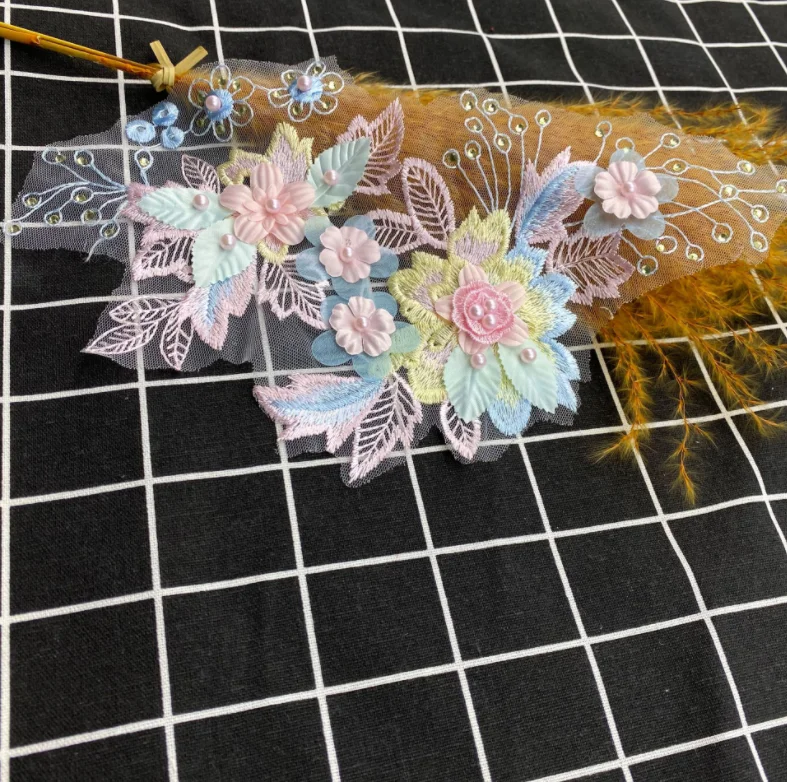 Lace Sewing Accessories Lace Sewing Supplies Clothing Craft Accessories Sewing Patches 1 Piece Colorful 3D Flower Embroidery Patches Bridal Lace Sewing Fabric Applique Beaded Tulle DIY Wedding Dress Patchwork