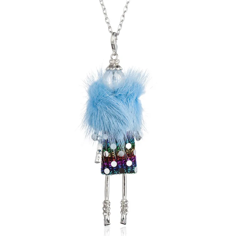 Элегантное длинное ожерелье с подвеской на цепочке, черная шапка, меховое платье, кукла со стразами, массивное ожерелье для женщин, аксессуары для одежды, ювелирные изделия - Окраска металла: sky blue