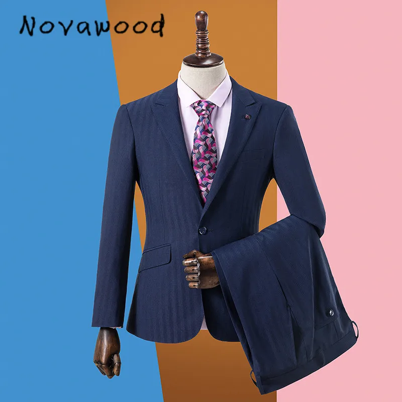 Novawwood темно-синий приталенный костюм жениха для свадьбы из двух предметов(пиджак+ брюки) формальные деловые мужские костюмы