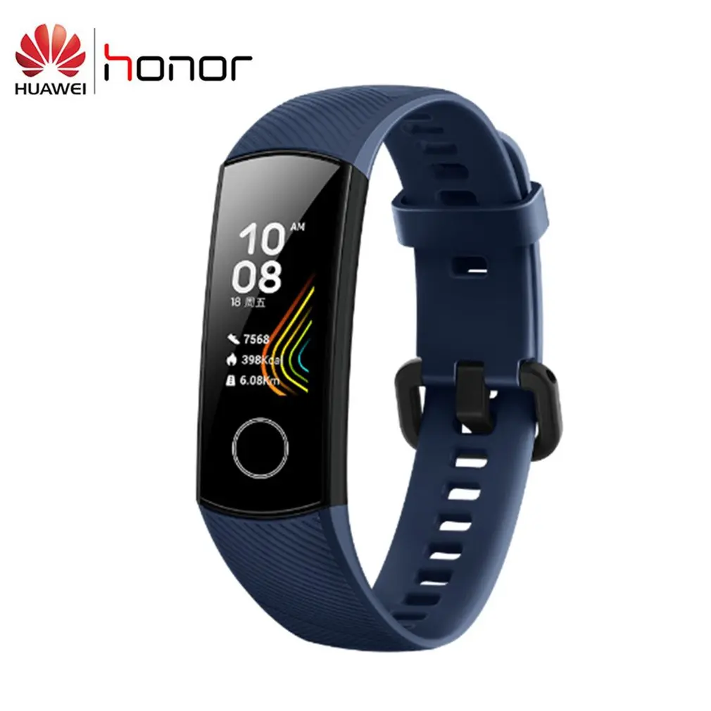blue Huawei Honor Band 5 Smartband AMOLED huawei Smartwatch кровяное кислородное сердце яростный смарт-браслет для фитнеса Swiming Sport Trakcer gps - Цвет: blue