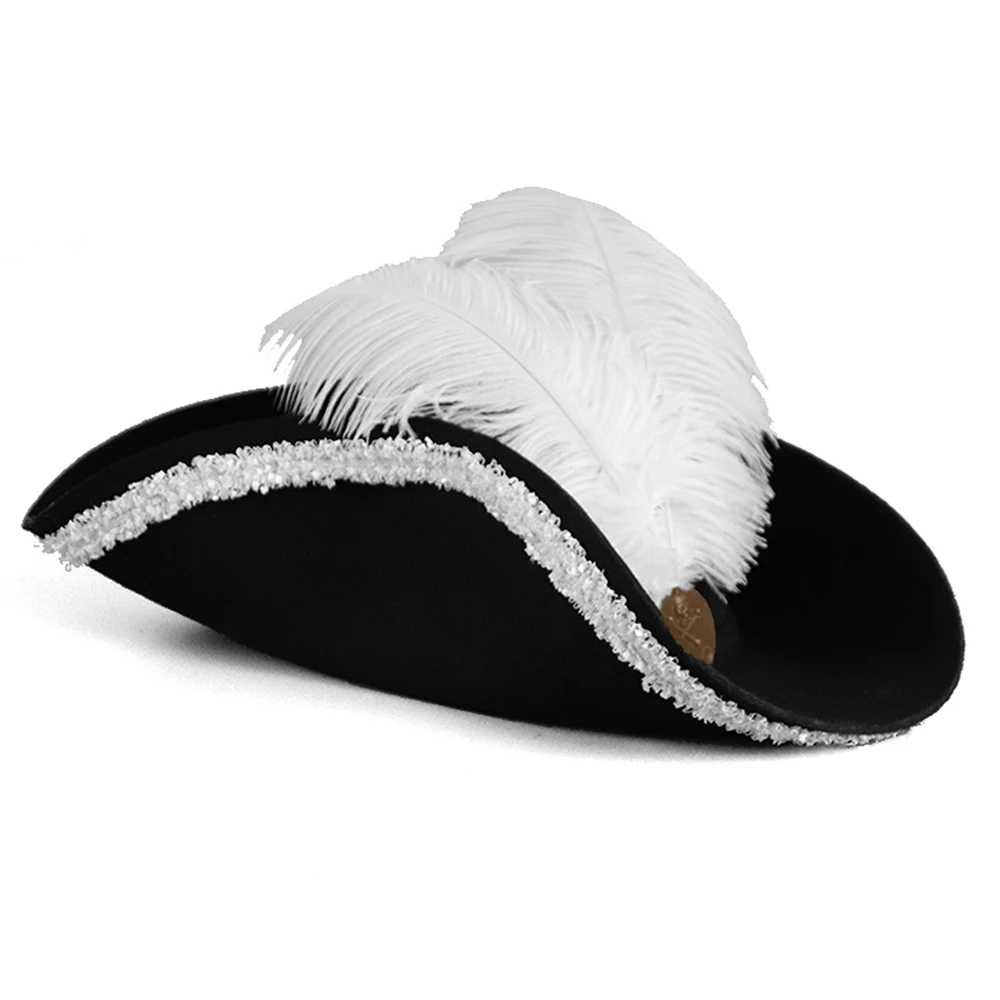 Sombrero de pirata de plumas para hombre y mujer, gorros de lana de la  corte real, accesorios de vestir, gorra de fiesta de disfraces y Halloween