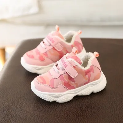 autumn new fashionable breathable pink black leisure sports running shoes for girls white shoes for boys brand kids shoes - Цвет: pink plus cotton
