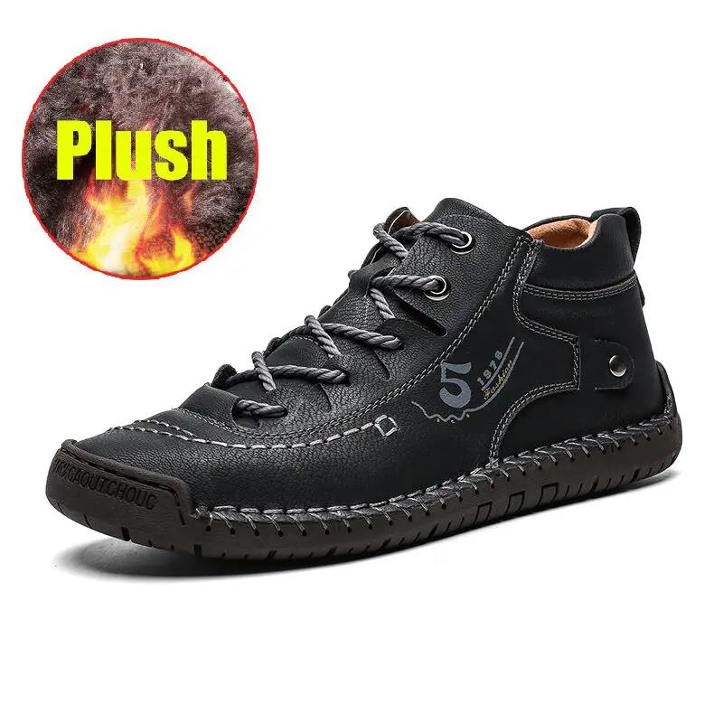 black plush Новые модные мужские ботинки высококачественные зимние ботильоны из спилка теплая меховая плюшевая зимняя рабочая обувь размера плюс 38-48 - Цвет: black plush