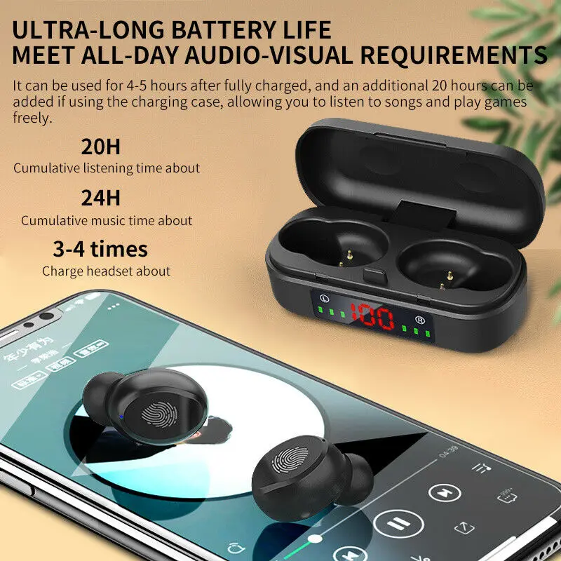 Tws Bluetooth 5 0 Earphones Wireless Headphones Sports Led Display Call Mini Wireless V8 Waterproof Fit All Smartphone