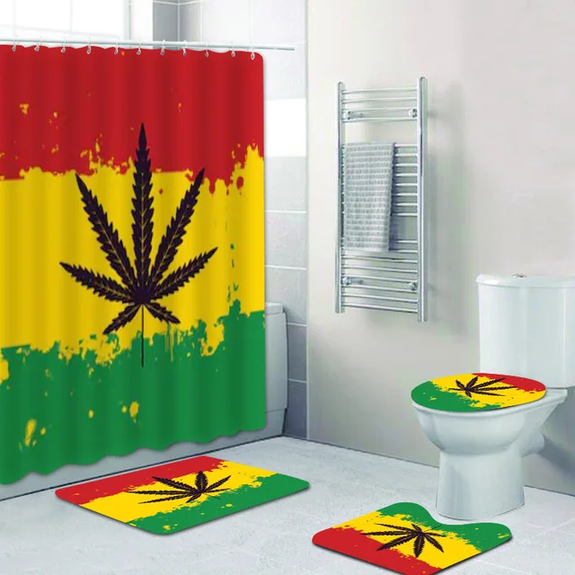 Grunge Jamaica Flag Rasta Leaf Shower Curtain Set Waterproof Reggae Music Bathroom Curtain Waterproof Toilet Mat Bathroom Decor Shower Curtains Aliexpress