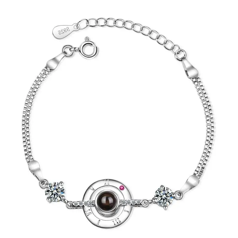 

100 Languages Projection Zircon Round Bracelets & Bangles For Women Trend Creative 925 Sterling Silver Party Gifts Jewelry SAB66