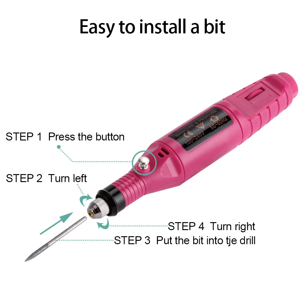 1Set Professional Power Electric Manicure Machine Pen Pedicure Nail File 6 Bits Ceramic Cutter Nail