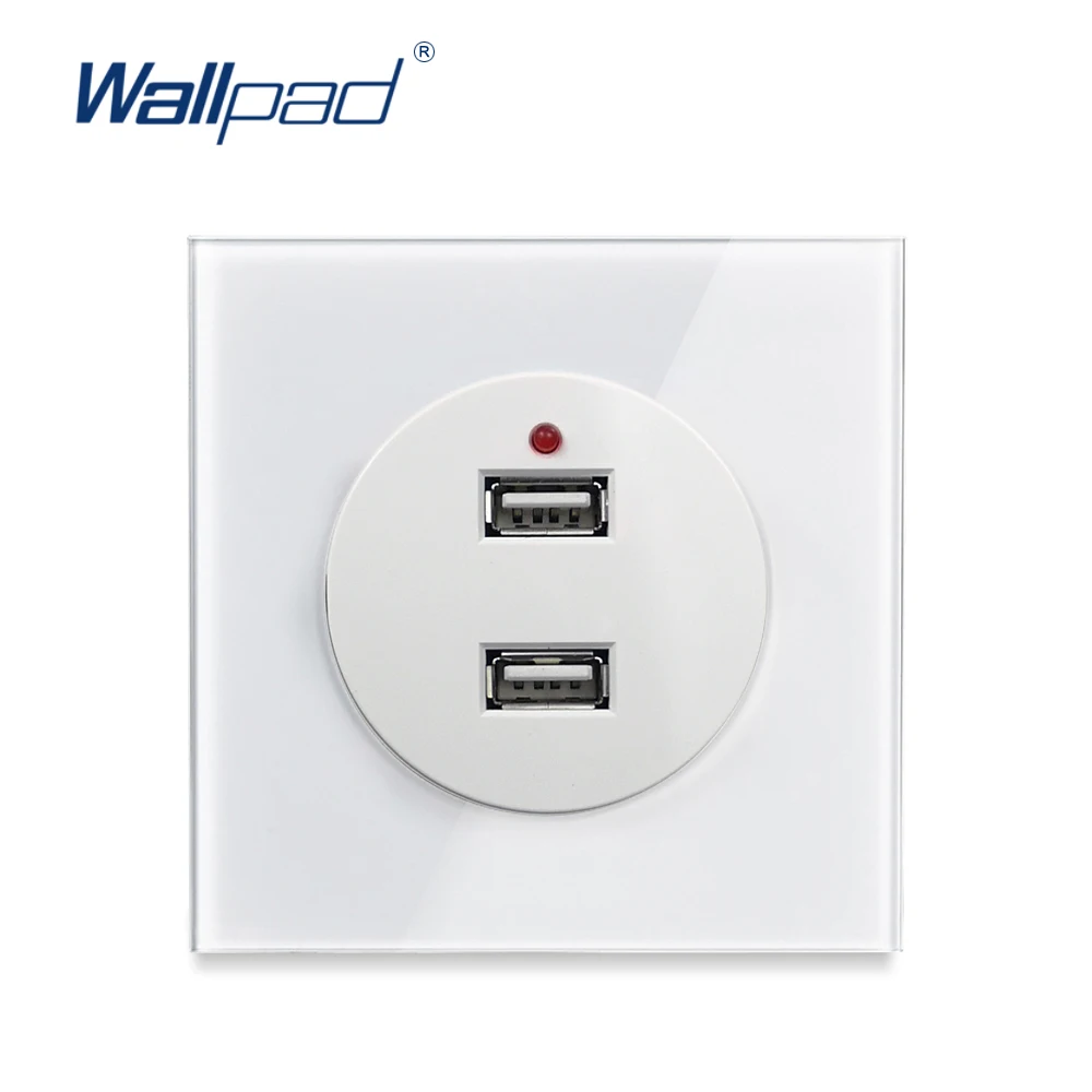 Настенная розетка Wallpad L6 с 2 USB портами для зарядки порты 4 А белая стеклянная