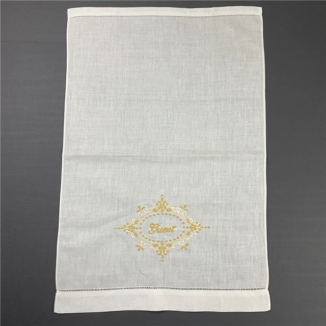 12 Db Otthoni Textil Vendég Törülközők Fehér Vászon Hemstitched Tea Törülköző Kendő Kézi Étel Konyhai Fürdőszoba Hímzés - Image 3