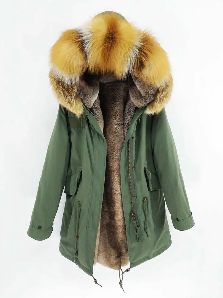 Отстегивающееся пальто с подкладкой из искусственного кроличьего меха с настоящим и натуральным воротником из меха енота, модная теплая куртка с капюшоном, S-7X, новая Мужская парка - Цвет: 17