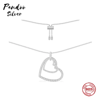 

High Quality S925 Sterling Silver Jewelry 1:1 Copy,Silver Double Heart Adjustable Necklace,Necklace Gift For Girlfriend