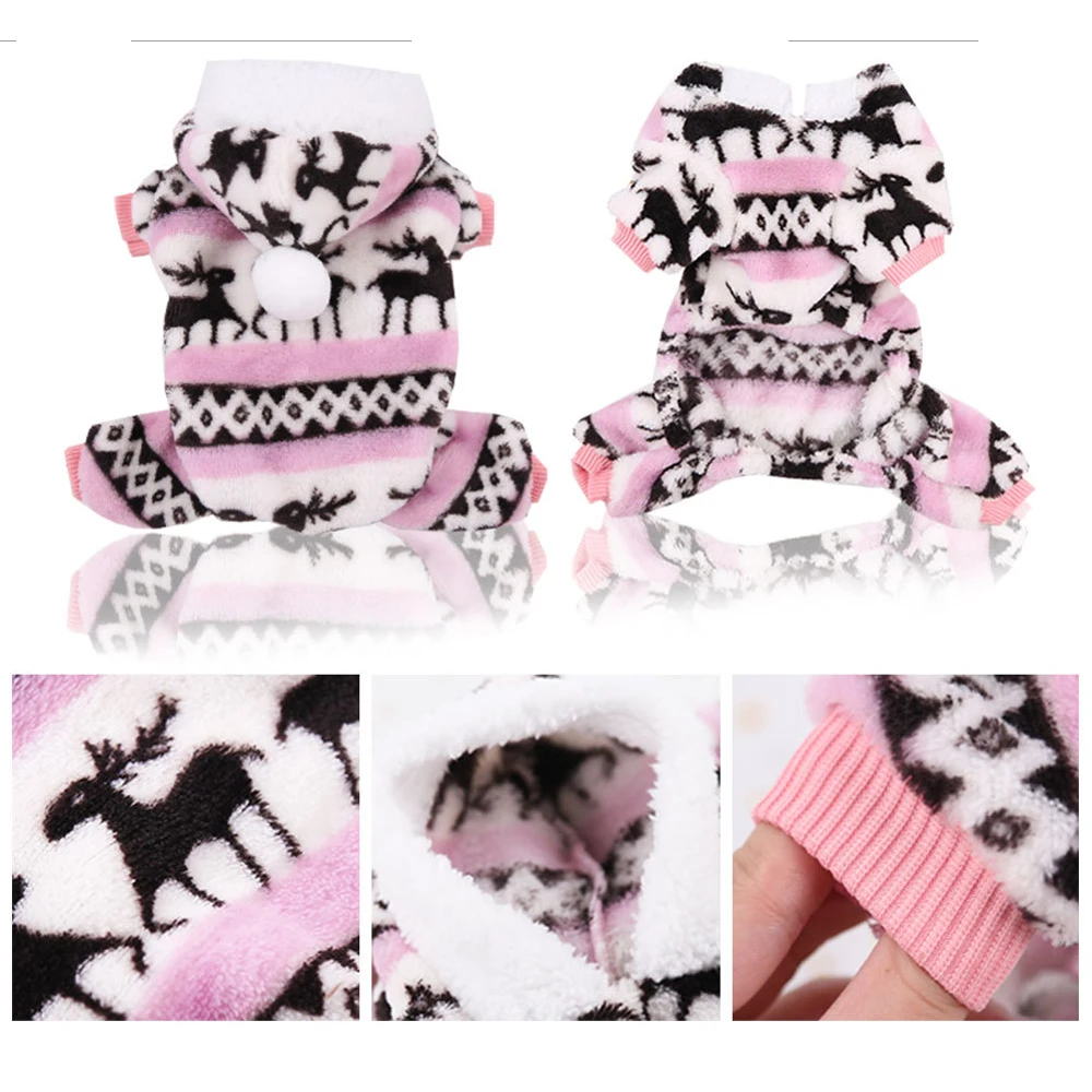 Fleece Dog Pajamas Elk Pattern Jumpsuit For Dogs Winter Dog Clothes Warm Christmas Pet Clothing For Small Dogs Chihuahua 10E