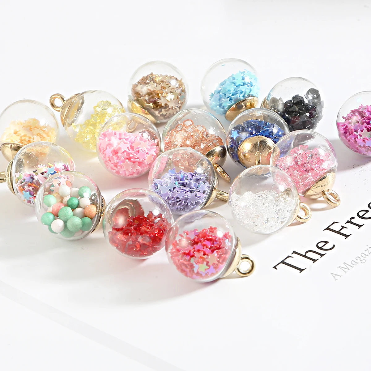 

10pcs/lot 15mm Colorful Transparent Glass Ball Star Charm Pendant For Jewelry Making DIY Earring Findings