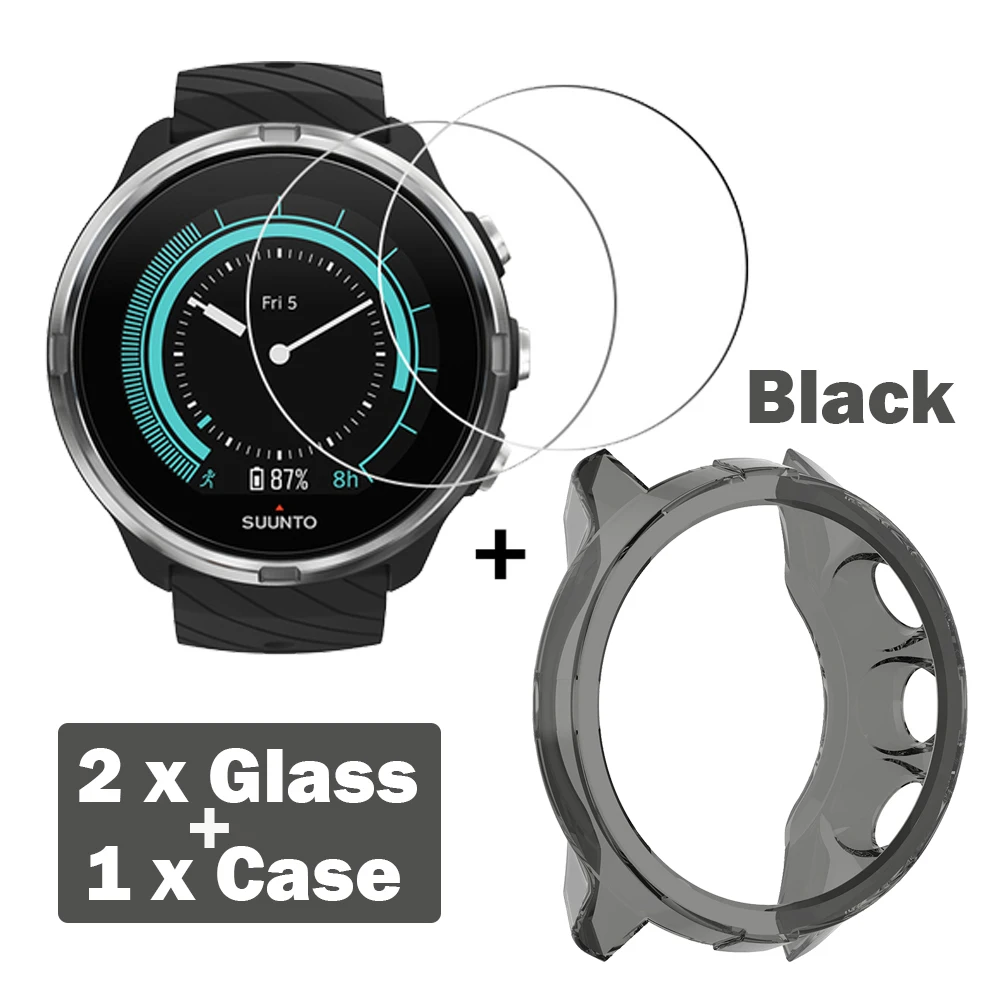 2+1 Protector Case + Screen Protector Film for Suunto 9 smart watch Soft TPU Protective Case Cover Shell Tempered Glass Film 