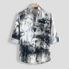 Мужская модная повседневная винтажная приталенная Повседневная хлопковая рубашка с длинным рукавом, блузка, топы